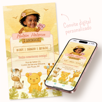 Convite Digital Personalizado: Safari Baby (Menina)