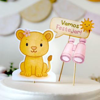 Topo de Bolo: Safari Baby (Menina) - 3pcs