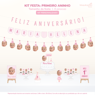 Kit Festa: Primeiro Aninho (Rosa) - Personalizado